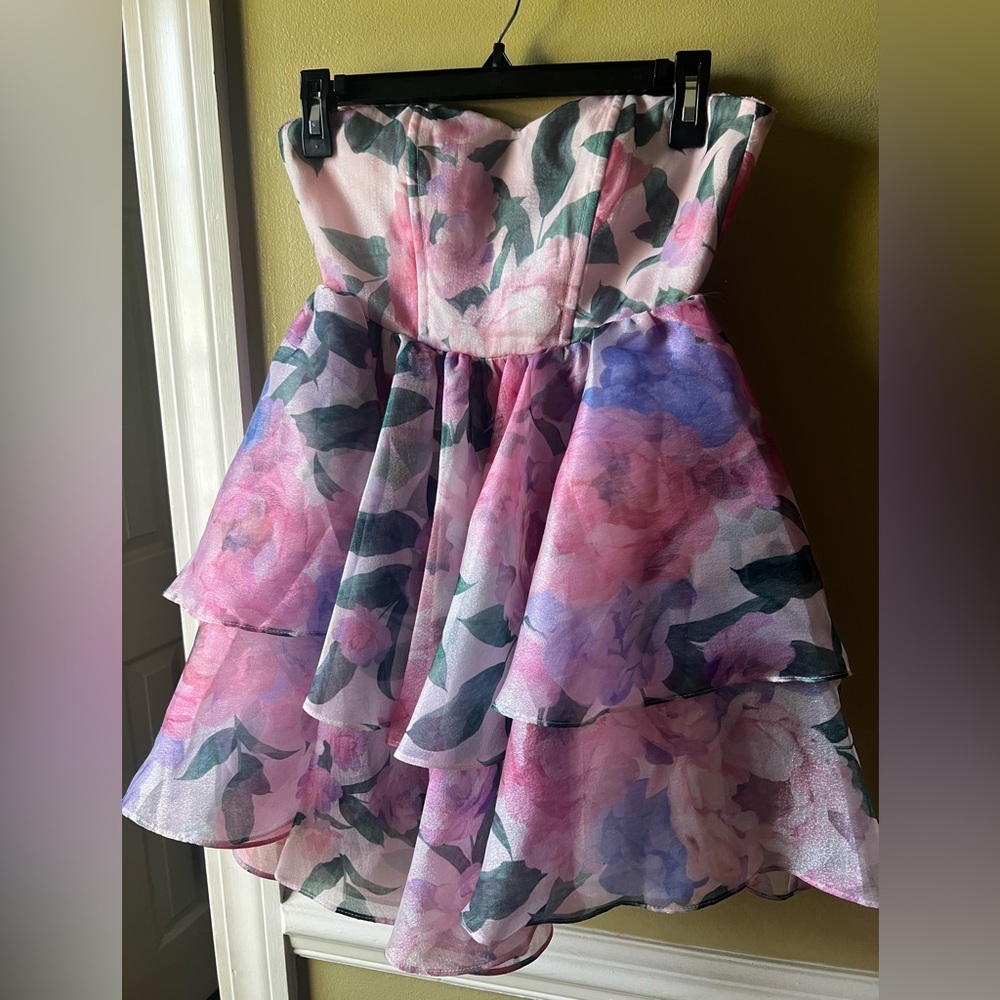 ASOS Luxe Pink Floral Strapless Mini Dress | US 0